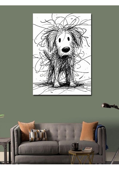 Kanvas Tablo Karakalem Köpek 70cmx100cm