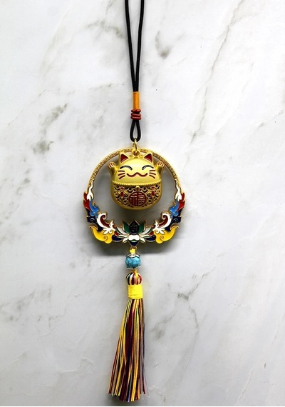 Renkli Püsküllü Şans Kedisi Feng Shui Askılık Alk4452 Altın