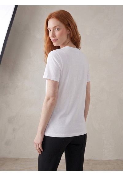 Noux Pamuk Basic Esnek Bisiklet Yaka T-shirt Beyaz