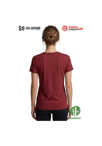 Jiber Kadın Premium Ekstra Esnek Bambu Terletmeyen Hafif Kumaş T-shirt Bordo