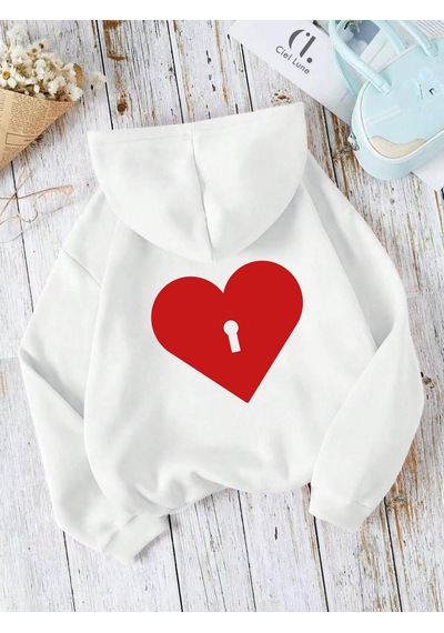 Nevermind Sevgili Çift Kombin Key To Yazı Baskılı Renk Kapüşonlu Sweatshirt Beyaz