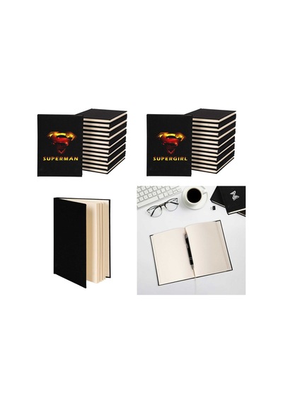 Supergirl And Man Sevgili Çift Kanvas Defter Siyah