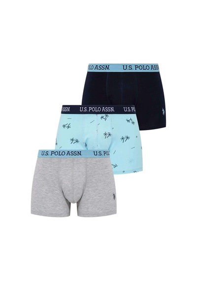 U.S. Polo Assn. Erkek, Lisanslı, Uspa, Turkuaz-lacivert Melanj, 3'lü Boxer Çok Renkli