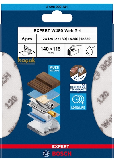 Bosch Expert W480 Web 6'lı Çok Amaçlı Elde Zımparalama Kâğıdı Seti 2608902431