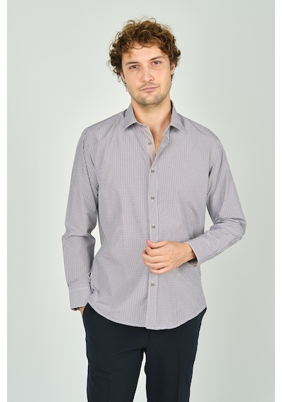 De Leone Erkek Slim Fit Ekoseli Uzun Kollu %100 Pamuk Gömlek 2060 Kahverengi Kahverengi