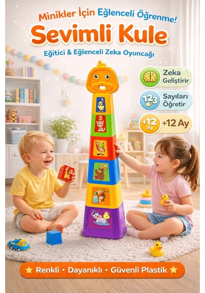 Sevimli Kule Eğitici Oyuncak Renkli Sayı Öğreten Bebek Kulesi +12 Ay