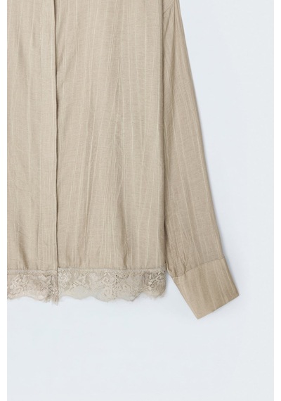 Sateen Dantel Detaylı Gömlek - Camel-137691