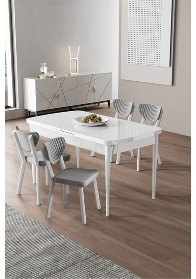 Canisa Exve Serisi 80x132 Açılabilir Beyaz Masa Takımı Ve 4 Gri Sandalye Beyaz Masa Gri Sandalye Canisa Exve Serisi 80x132 Açılabilir Beyaz Masa Takımı Ve 4 Gri Sandalye Beyaz Masa Gri Sandalye