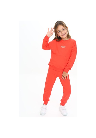 Toontoy Kids Toontoy Kız Çocuk Kanguru Cepli Tnty Nakışlı Eşofman Takım Nar Çiçeği
