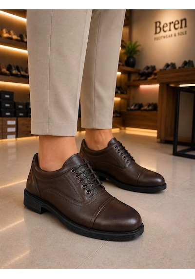 Beren Erkek Hakiki Deri Kahverengi Klasik Ayakkabı Ortopedik Taban Bağcıklı Günlük Casual Office Beren Erkek Hakiki Deri Kahverengi Klasik Ayakkabı Ortopedik Taban Bağcıklı Günlük Casual Office