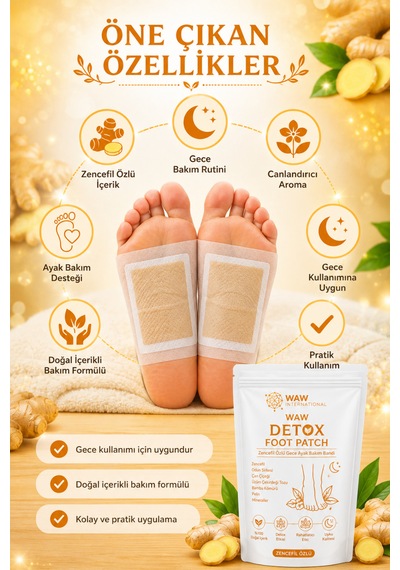 Waw Detox Foot Patch 10 Adet Zencefil Özlü Gece Ayak Bakım Bandı