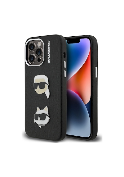 Apple iPhone 14 Pro Max Uyumlu Kılıf Karl Lagerfeld Lisanslı K&c Heads Pin Kapak Siyah