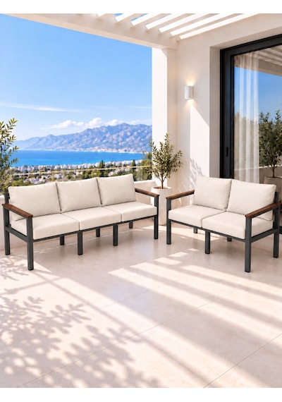 Neokas Balkon L Koltuk 5 Kişilik Köşe Takımı, Metal Bahçe Mobilyası, Balkon Oturma Grubu