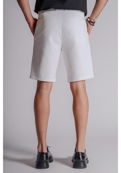 Braccas Erkek Yandan Cepli Klasik Bel Relaxed Fit Chino Şort Beyaz Beyaz