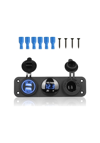 Usb Voltmetre Şarj Soketi 3'Lü Set Tekne Karavan Usb Seti