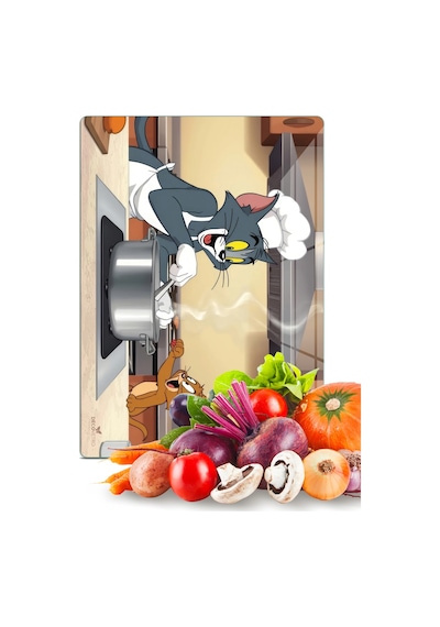 Aşçı Tom Desenli Cam Kesme Tahtası Ve Sunumluk 25 X 35 Cm Çok Renkli