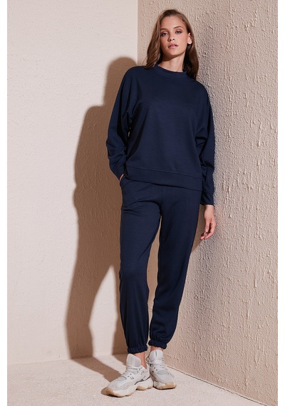 Lela Streç Bisiklet Yaka Oversize Fit Scuba Bayan Sweat 5865879 Lacivert