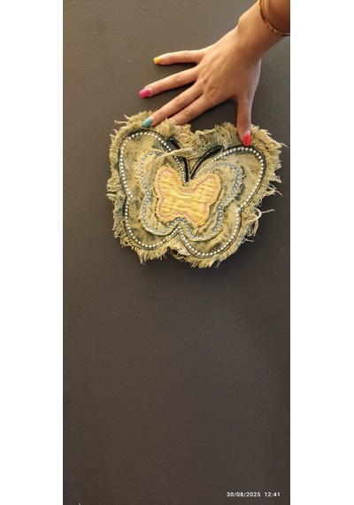 Denim Nakış İşleme Kot Kelebek Arma Dikiş Aplike 24x20 Cm
