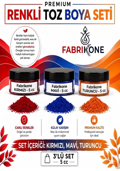 3'lü Set Premium Parafin Soya Wax Toz Mum Boyası Hobi Seti - 5 Cc Kırmızı, Mavi, Turuncu Bkfab3kmt5g Karışık