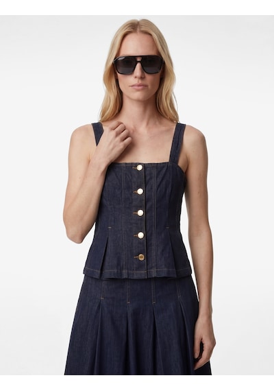 Koton Kare Yaka Kolsuz Pileli Düğme Detaylı Denim Bluz Koyu İndigo 6sal30013md Dark Indigo