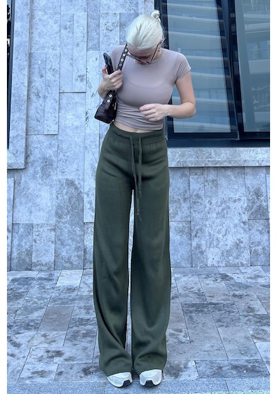 Haki Beli Ayarlanabilir Geniş Paça Pantolon Mg2089 Haki