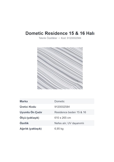 Dometic Continental Carpet Residence 15 & 16 Ön Çadır Halısı 610 X 265 Cm 9120002584