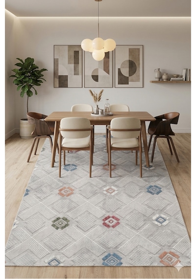 Villadia Home Textile Kaymaz Taban Modern Desen Halı Yolluk Leke Tutmaz Kolay Temizlenir Koridor Salon Yatak Mutfak Odası Vd4047multi Multi