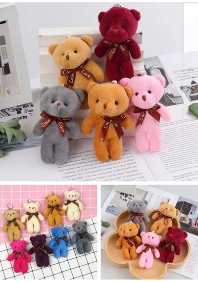Çanta Süsü Aksesuarı Anahtarlık 6 Adet Peluş Ayıcık Set Mini Yumoş Karışık Renk Çanta Süsü 11 Cm Çok Renkli