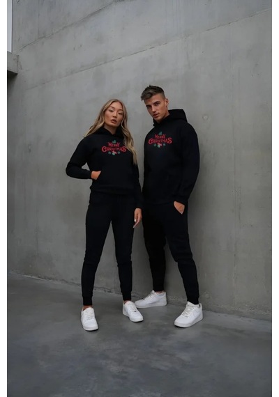 Modi Yılbaşı Merry Christmas Baskılı Oversize Kapüşonlu Sweatshirt Hoodie - Siyah 1siyah