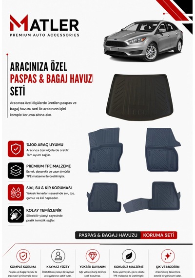 Ford Focus 2018 Model 4d Ekstra Havuzlu Paspas Ve Bagaj Havuzu Set