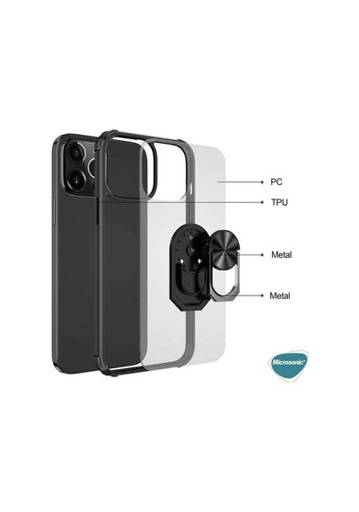 Apple İphone 14 Pro Max İçin Kılıf Grande Clear Ring Holder Lacivert İphone 14 Pro Max İle Uyumlu Kılıf - Lacivert