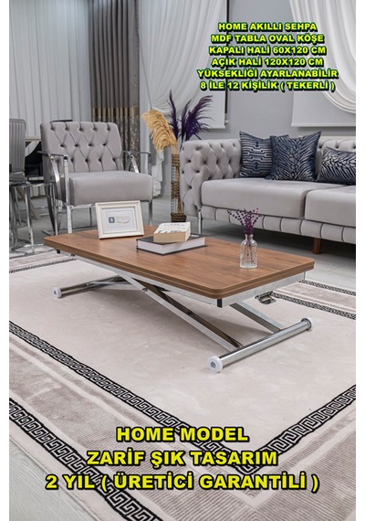 Home Üst Tabla Mdf Ceviz Oval Köşe Alt Krom
