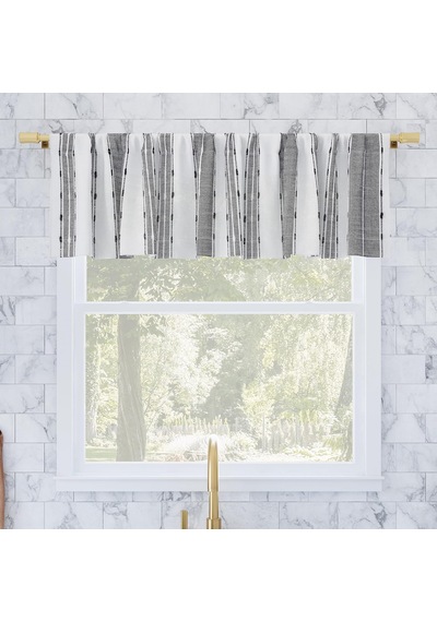 Lexroo Şantuk Doku Çizgili Pamuk Kafe Perdesi Valance, 132 Cm X 35 Cm, Siyah/beyaz