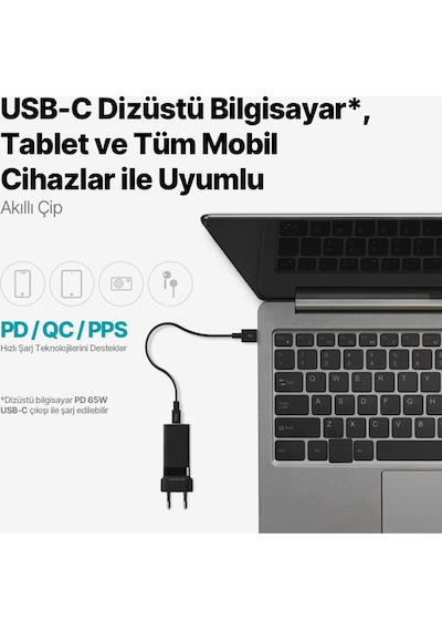 Ttec Smartcharger Trio Gan 65W PD Seyahat Hızlı Şarj Aleti 2 USB-C+USB-A