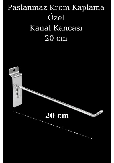 Kanallı Pano Kancası 20 Cm Lüks Krom Kaplama Raf Askısı Raf Kancası Mağaza Düzenleme 50 Adet