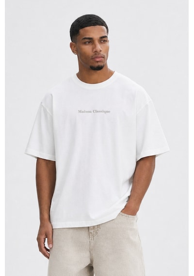 Respire Erkek Maison Baskılı Oversize T-shirt Ekru