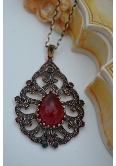 Stoneage Yakut Taşli Saray  Kolyesi Bronz