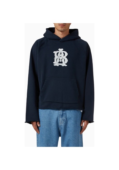 About Blank Monogram Cut Off Hoodie Premium Kesik Form Erkek Hoodie Lacivert