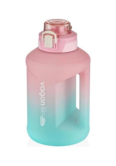 Vagonlife 1600ml Çift Renk Taşıma Askılı Ve Kulplu Motivasyon Su Matarası Sticker Hediyeli Pembe-turkuaz Genel