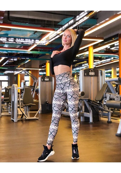 Lismina Bej Yılan Derisi Desenli Toparlayıcı Spor Tayt Krem - Bej