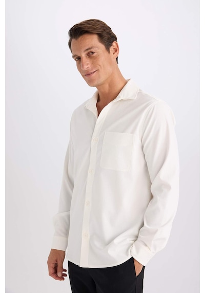 DeFacto Regular Fit Polo Yaka Basic Düz Gofre Uzun Kollu Beyaz Gömlek D8713AX25SPWT32 DeFacto Regular Fit Polo Yaka Basic Düz Gofre Uzun Kollu Beyaz Gömlek D8713AX25SPWT32