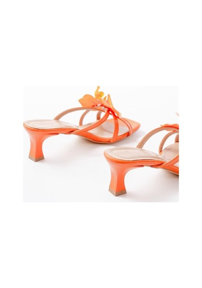 Alemdarshop S-622 Orange Orkide Detaylı İnce Topuklu Kadın Terlik Turuncu
