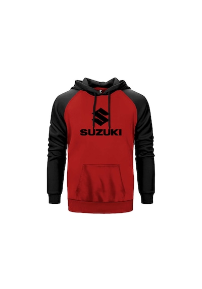 Suzuki Logo Text Black Kırmızı Renk Reglan Kol Sweatshirt Kırmızı