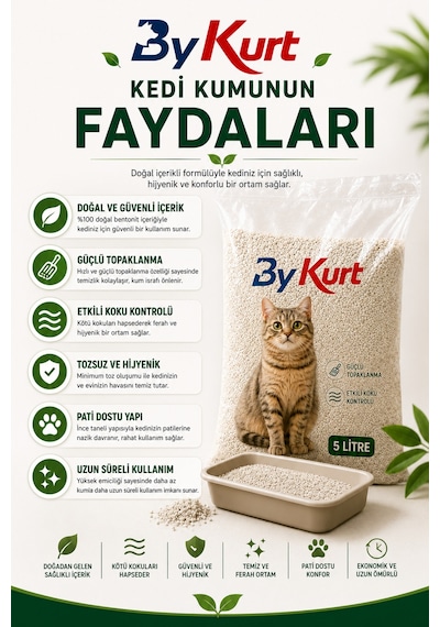 Kedi Kumu Bentonit Topaklanan Koku Kontrollü Tozsuz 5 Litre