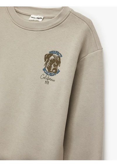 Koton Şardonlu Uzun Kollu Bisiklet Yaka Köpek Baskılı Sweatshirt Gri 6wkb10592tk Gri