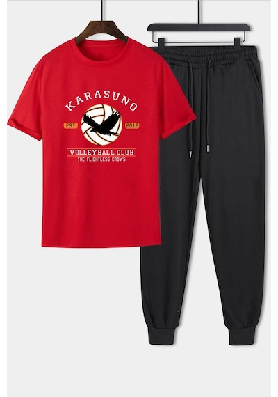 Uyguntarz Unisex Karasuno Baskılı 2'li Eşofman Takımı Kırmızı