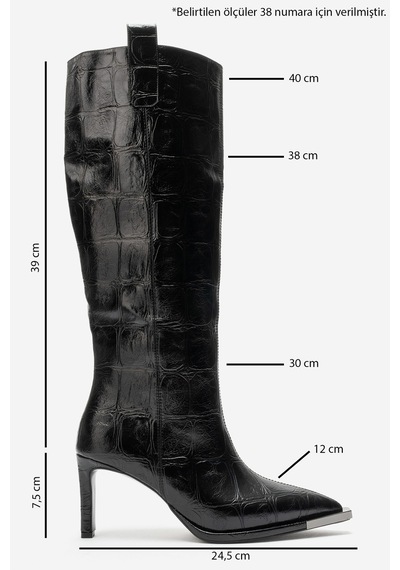 Luvi Shoes Ludmıla Siyah Baskı Kadın İnce Topuklu Çizme