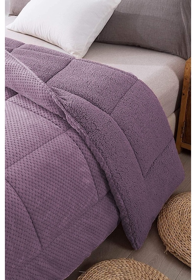Ultra Yumuşak Çift Taraflı Wellsoft Peluş Yorgan Çift Kişilik Yıkanabilir 200x220 Cm Lila Lila
