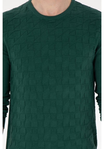 U.S. Polo Assn. Erkek Slim Fit Bisiklet Yaka Koyu Yeşil Basic Kazak Petrol Yeşili