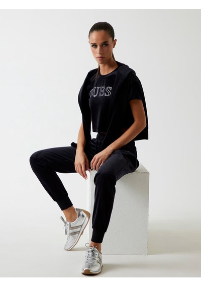 Guess Kadife Kadın Crop T-shirt V3bı01k0232 Siyah